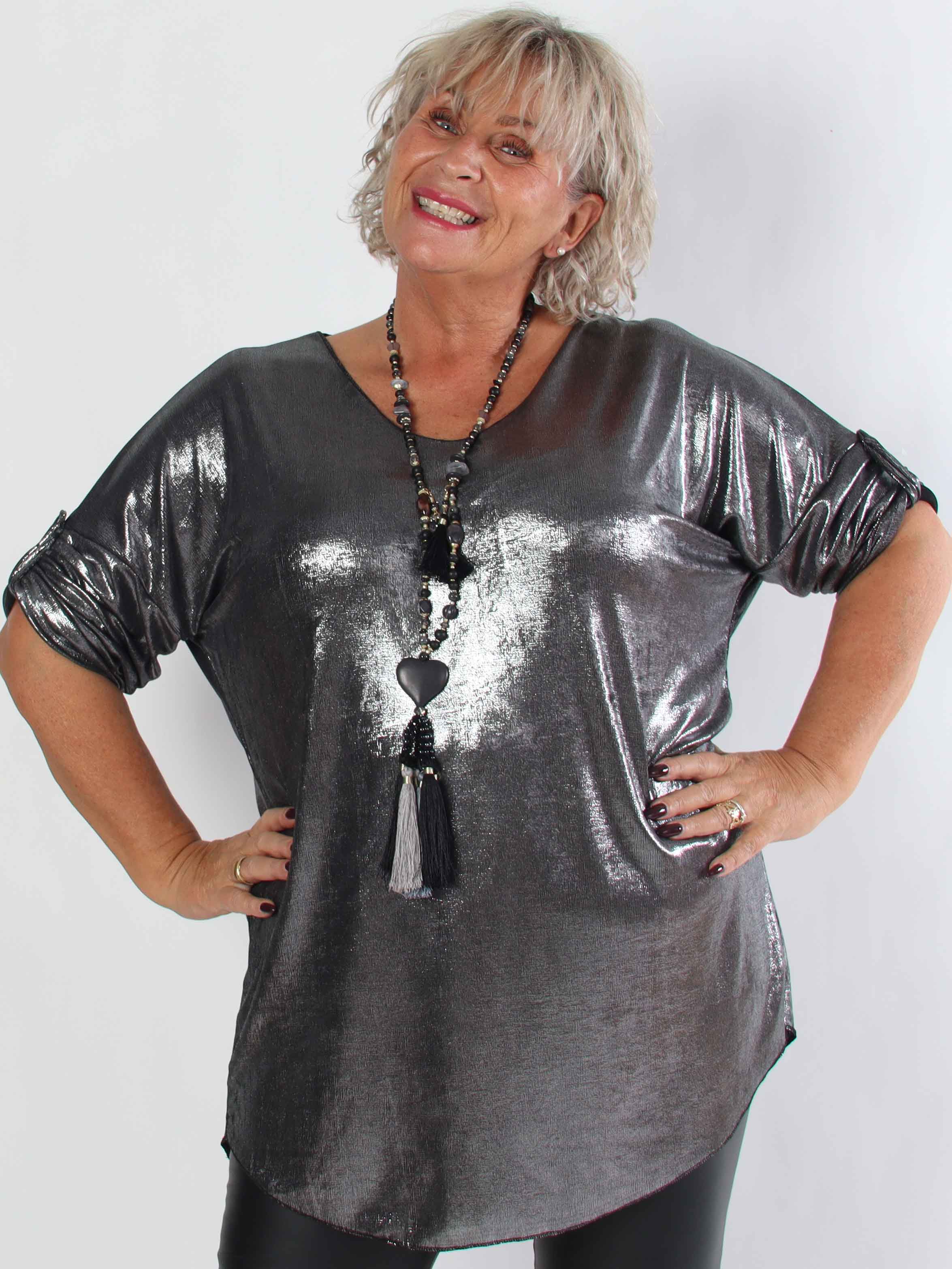 Subira - Shiny plus size tunika med v-udskæring
